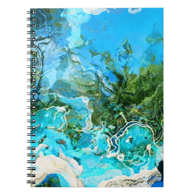 Abstract Turquoise Ocean Blue & Seaweed Green Notebook (Front)