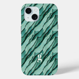Abstract Turquoise Papercut Layered Monogrammed iPhone 15 Case