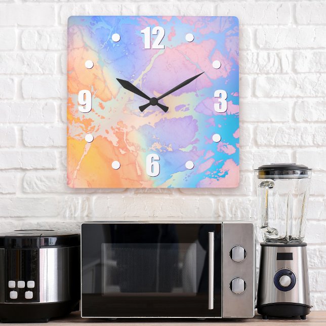Abstract turquoise purple ombre watercolor modern square wall clock (Creator Uploaded)