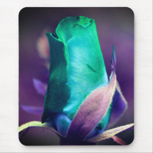 Abstract Turquoise Rosebud Flower Art Mouse Pad