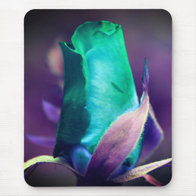 Abstract Turquoise Rosebud Flower Art Mouse Pad (Front)