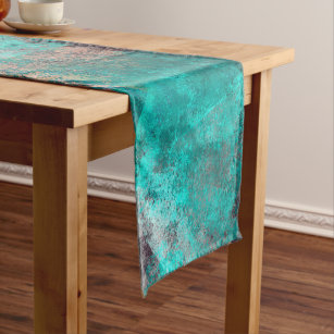 abstract turquoise teal grunge texture background short table runner