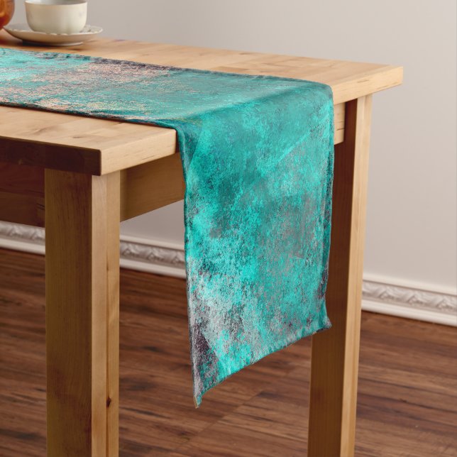 abstract turquoise teal grunge texture background short table runner (In Situ)