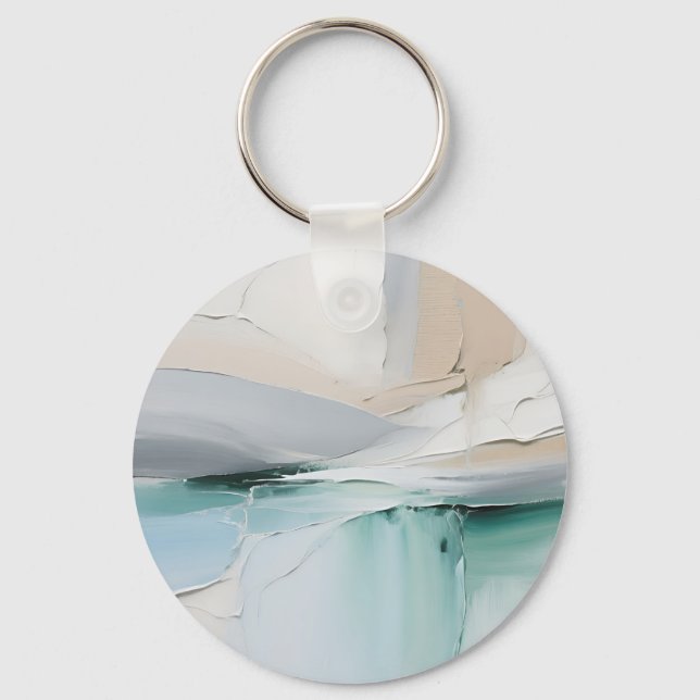 Abstract Turquoise White Texture Key Ring (Front)