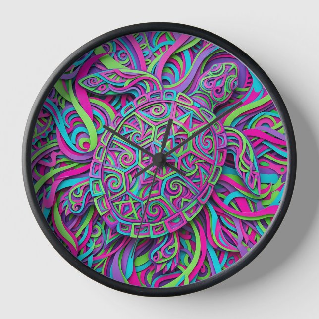 Abstract Turtle Shell Neon Wall Art Clocks (Front)