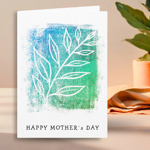 Abstract Twig Art Drawing Green Happy Mother`s Day Card