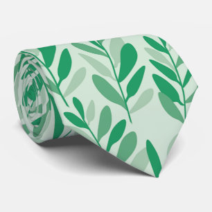 Abstract Twigs Leaves Blue and Green Tie