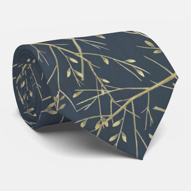 Abstract Twigs Navy Blue Grey Tie (Rolled)