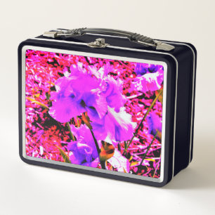 Abstract Ultra Violet Purple Iris on Red Metal Lunch Box