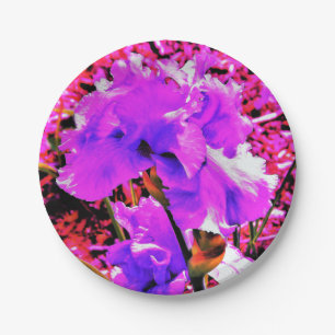 Abstract Ultra Violet Purple Iris on Red Paper Plate