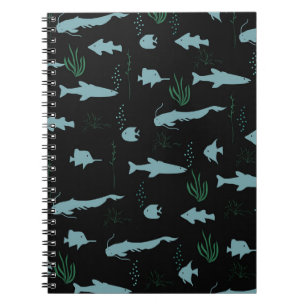 Abstract underwater pattern with fishes and seawee notebook