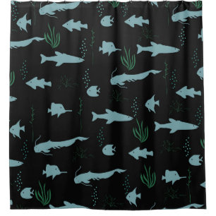 Abstract underwater pattern with fishes and seawee shower curtain