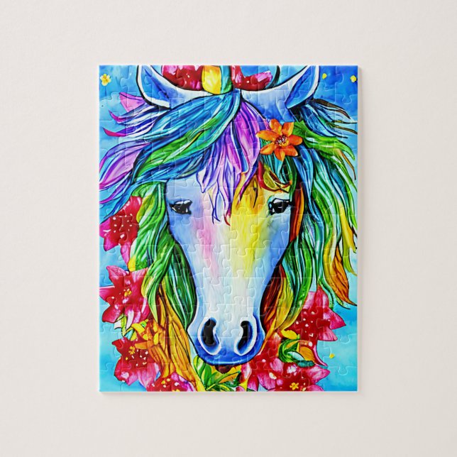 Abstract unicorn Face flowers watercolor Art   Jigsaw Puzzle (Vertical)