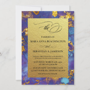 *~* Abstract Unique Blue Gold Glitter Wedding Invitation
