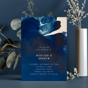 Abstract Unique Navy Blue Ink Painting Wedding Invitation