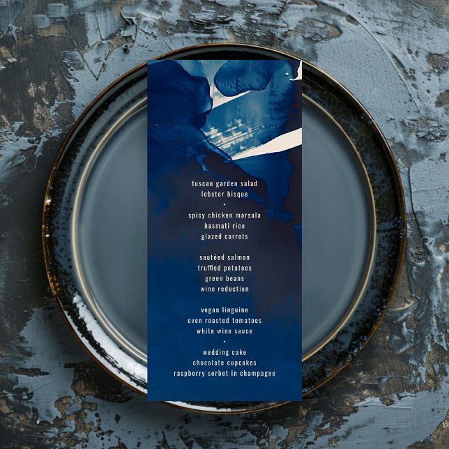 Abstract Unique Navy Blue Ink Painting Wedding Menu (Creator Uploaded)