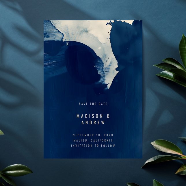 Abstract Unique Navy Blue Ink Photo Wedding Save The Date (Creator Uploaded)