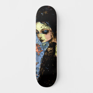 Abstract Urban Art Gothic Girl Raven Red Rose Skateboard