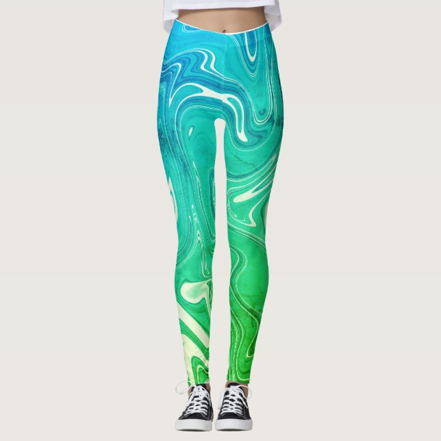 abstract various shed of green colour fluid style leggings (Front)