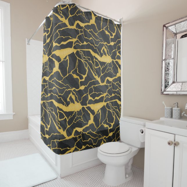 abstract veined stone shower curtain (In Situ)
