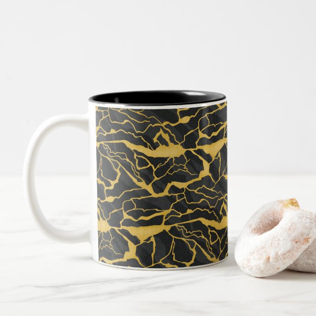 abstract veined stone Two-Tone coffee mug (With Donut)