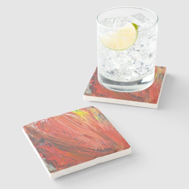 Abstract Vertical Gesture in Red Stone Coaster (Side)
