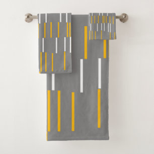 Abstract, vertical lines, grey, yellow, white bath towel set