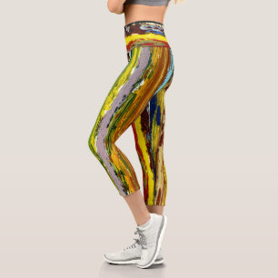 Abstract Vertical Paint Streaks Capri Leggings