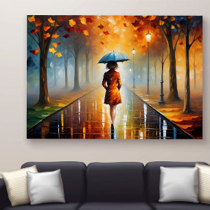 Abstract Vibrant Autumn Fall Leaves Rainy Street  Canvas Print