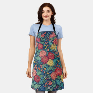 Abstract Vibrant Chrysanthemums Butterflies Apron
