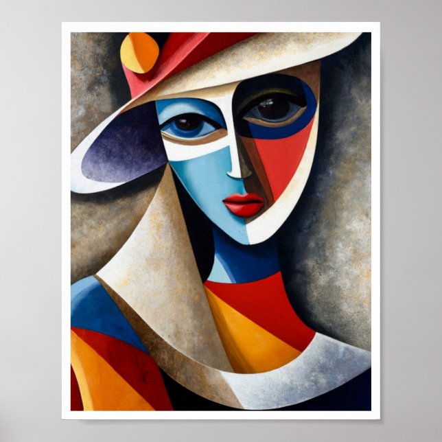 Abstract vibrant colors cubic women face art  poster (Front)