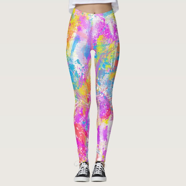 Abstract Vibrant Colourful Paint Strokes Leggings (Front)