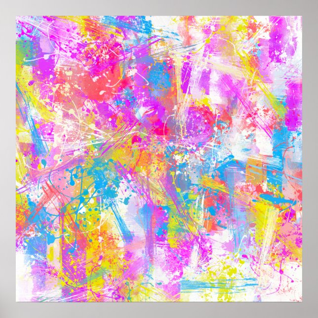 Abstract Vibrant Colourful Paint Strokes Poster (Front)