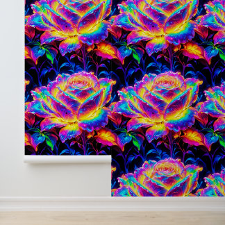 Abstract Vibrant Colourful Roses Seamless Pattern Wallpaper