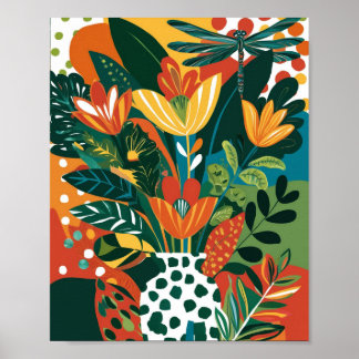 Abstract vibrant floral art poster