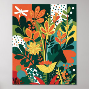 Abstract vibrant floral art poster