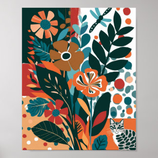 Abstract vibrant floral art poster