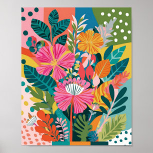 Abstract vibrant floral art poster