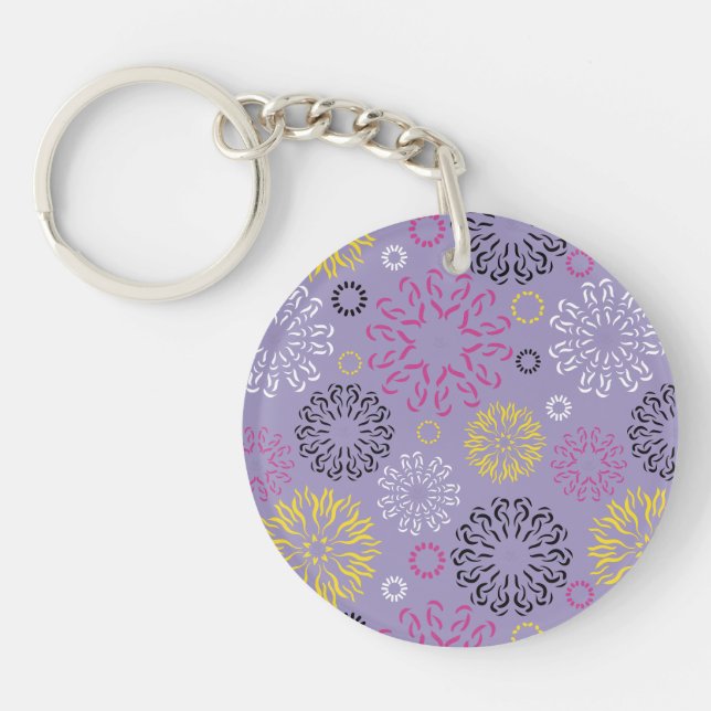 Abstract Vibrant Floral Pattern  Key Ring (Front)
