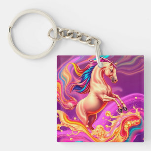 Abstract Vibrant Horse Illustration Key Ring