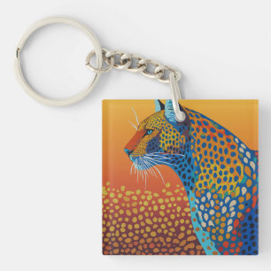 Abstract Vibrant Leopard Art Key Ring