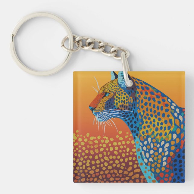 Abstract Vibrant Leopard Art Key Ring (Front)