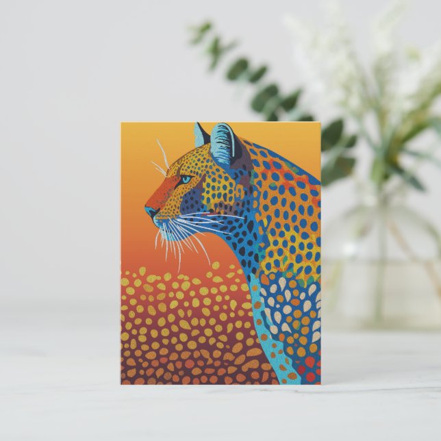 Abstract Vibrant Leopard Art Postcard (Standing Front)