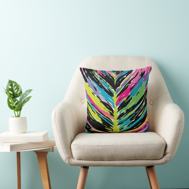 Abstract Vibrant Multicolor Tropical Leaf Cushion (Chair)