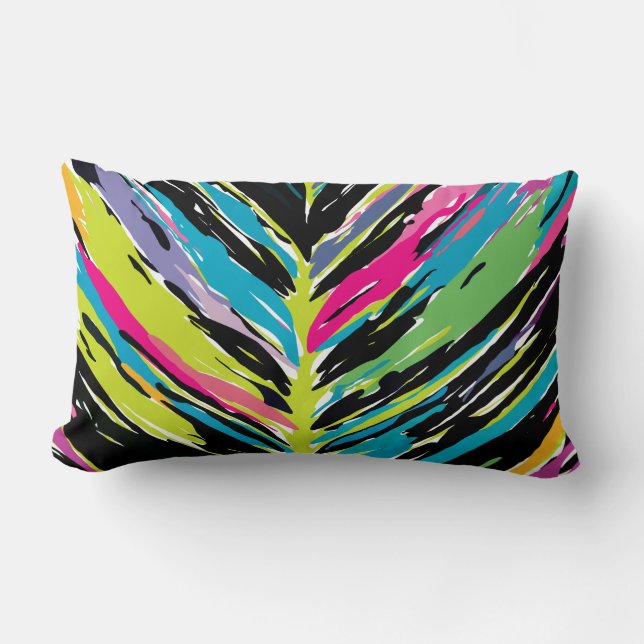 Abstract Vibrant Multicolor Tropical Leaf Lumbar Cushion (Front)