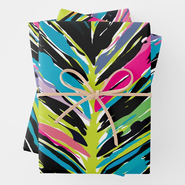 Abstract Vibrant Multicolor Tropical Leaf Wrapping Paper Sheet (In situ)