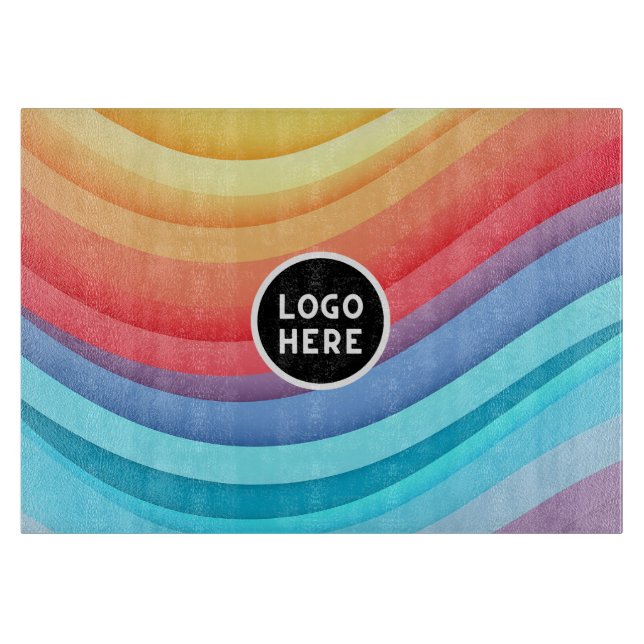 Abstract Vibrant Rainbow Waves | Add your Logo Cutting Board (Front)