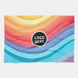 Abstract Vibrant Rainbow Waves Add your Logo Tea Towel