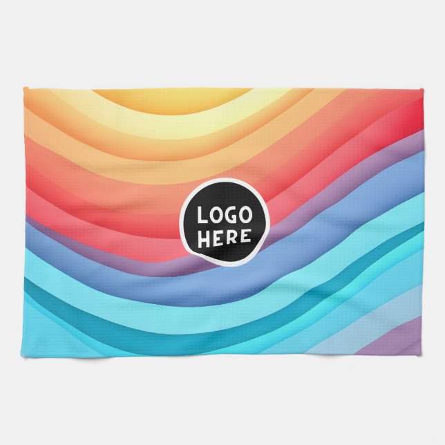 Abstract Vibrant Rainbow Waves | Add your Logo Tea Towel (Horizontal)
