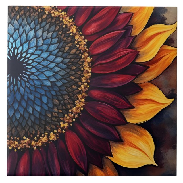 Abstract Vibrant Sunflower and Sunflower Seeds  Ceramic Tile (Front)